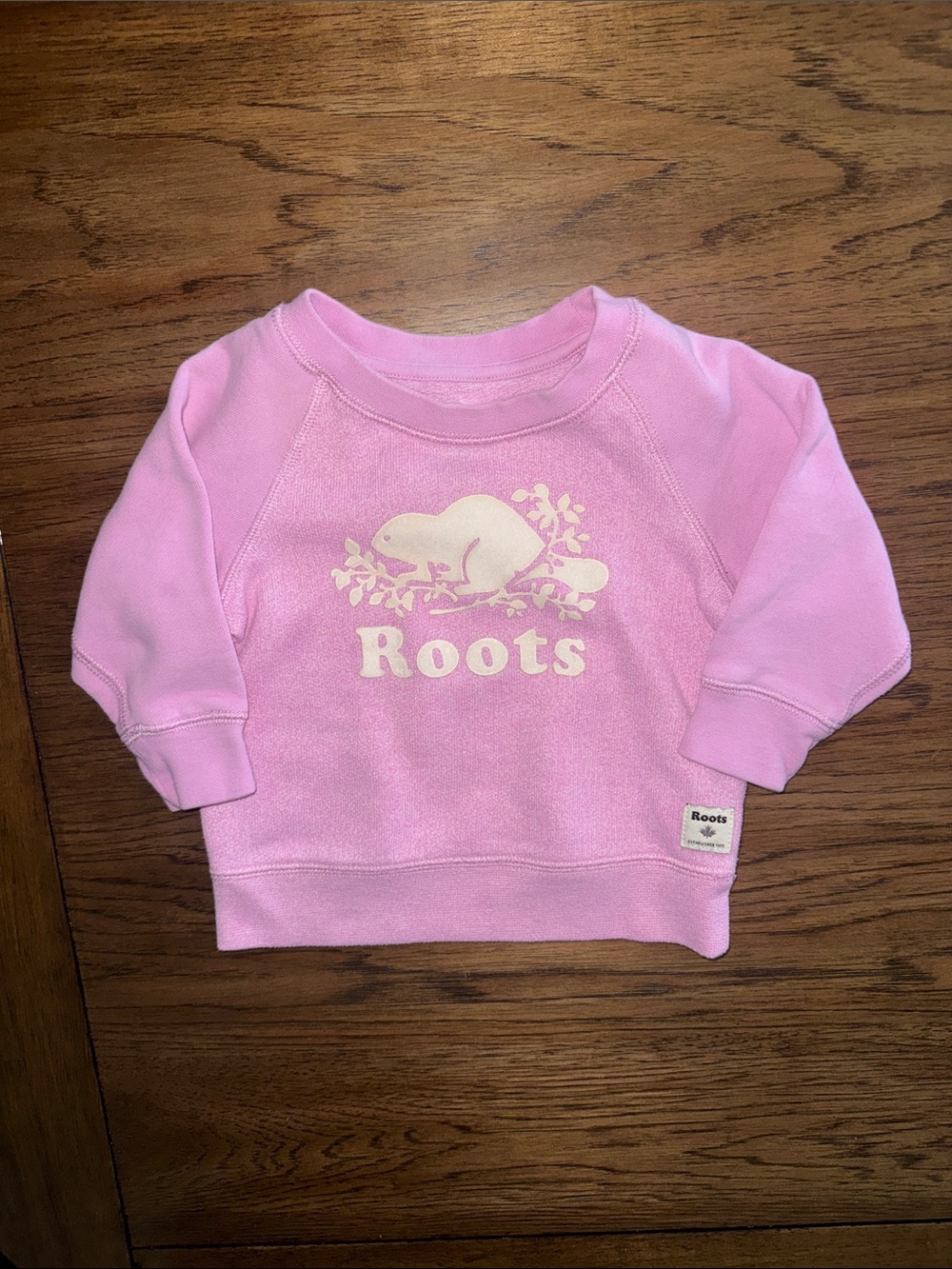 Roots Pink Crewneck Sweatshirt with Cream Logo